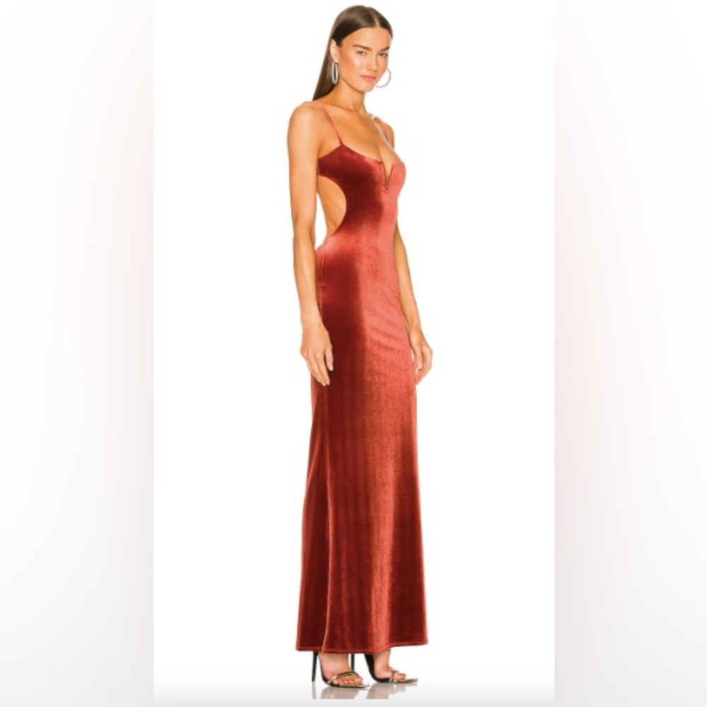Michael Costello x Revolve Rowena Velvet Cut-Out Maxi Dress in Rust - XXS - Picture 2 of 7